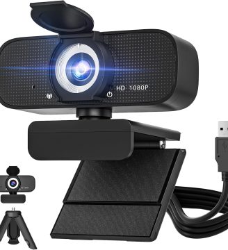 1080P Full HD Webcam with Built-in Microphone and Rotatable Tripod, Privacy Cover, for Desktop PC or Laptop Computer