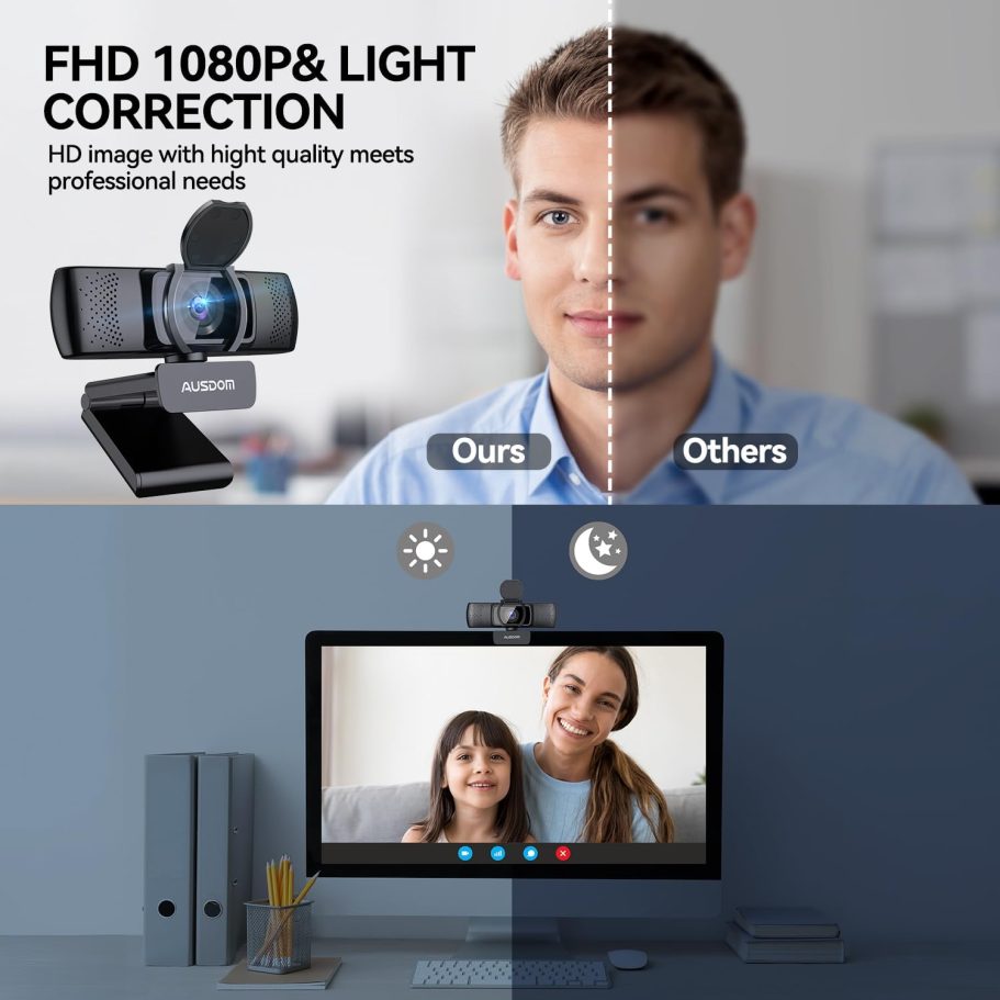 AUSDOM AF640 1080P Webcam with Microphone, 90°FOV USB PC Camera Webcam with Privacy Cover, Plug and Play Computer Camera for Online Calling/Conferencing, Zoom/Skype/YouTube, Laptop/PC - Image 2