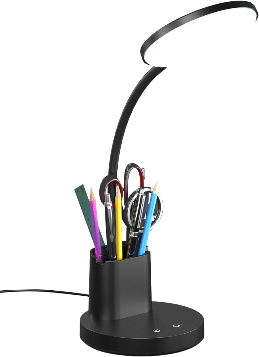 Desk Lamp, LED Desk Lamp for Home Office, Touch Table Lamp with 3 Color Modes 360° Adjustable Arm, Dimmable Desk Light with Pen Phone Holder, Black - Image 8