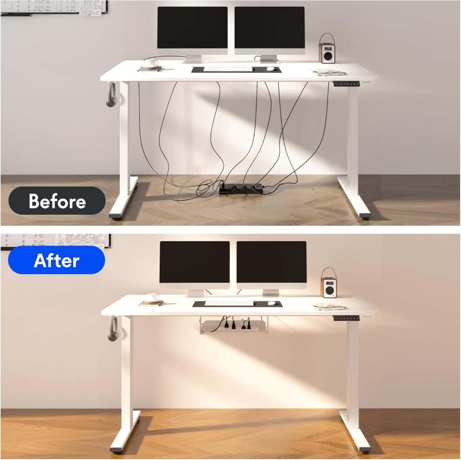 FLEXISPOT EN2 Whole-Piece Standing Desk with Clamp Power Strip, 60 x 24 Electric Stand Up Height Adjustable Desk with Cable Management (White Frame + 60" White Desktop, 2 Packages) - Image 6