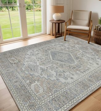Machine Washable Rugs 8x10 Area Rugs for Living Room,Ultra Soft Low Pile Retro Rugs for Bedroom,Dining Room,Large Non Slip Carpet Vintage Distressed Accent Rug for Farmhouse Office Home Decor