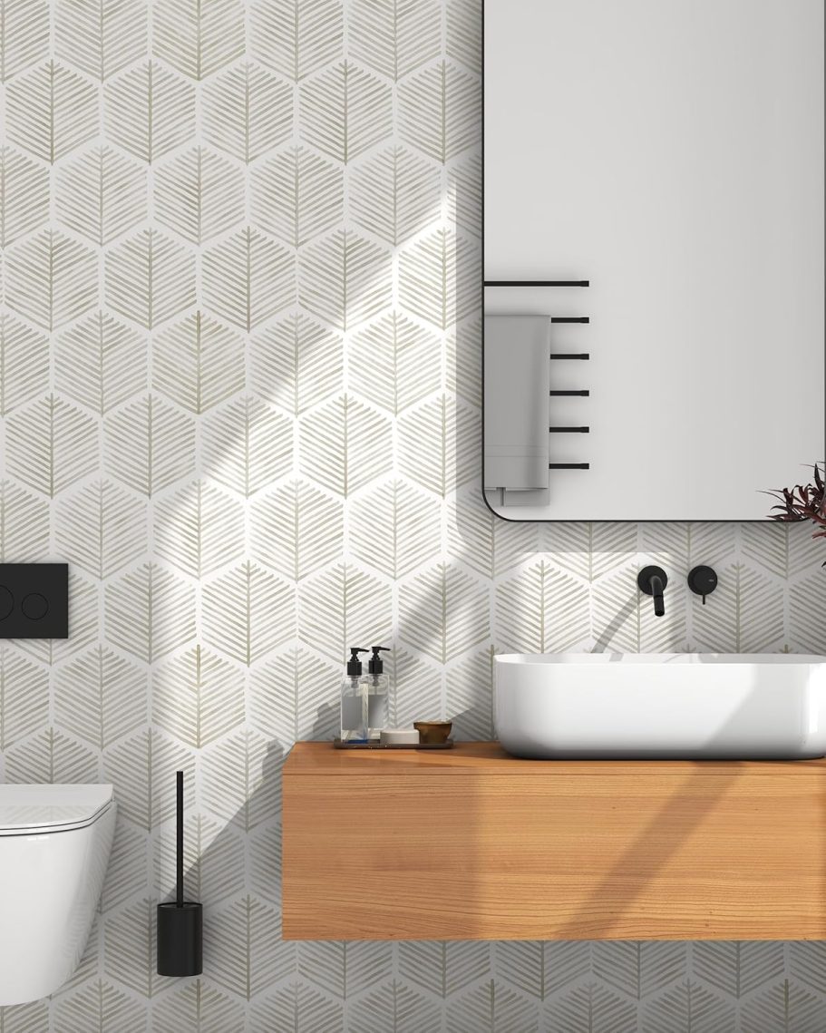 Modern Peel and Stick Wallpaper 17.3''×78.8'' Self Adhesive Wallpaper Boho Contact Paper Beige and White Geometric Wall Paper Removable Decorative Wallpapers for Bedroom Bathroom Cabinets Decor Vinyl - Image 2
