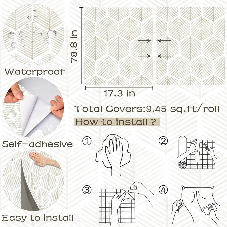 Modern Peel and Stick Wallpaper 17.3''×78.8'' Self Adhesive Wallpaper Boho Contact Paper Beige and White Geometric Wall Paper Removable Decorative Wallpapers for Bedroom Bathroom Cabinets Decor Vinyl - Image 3