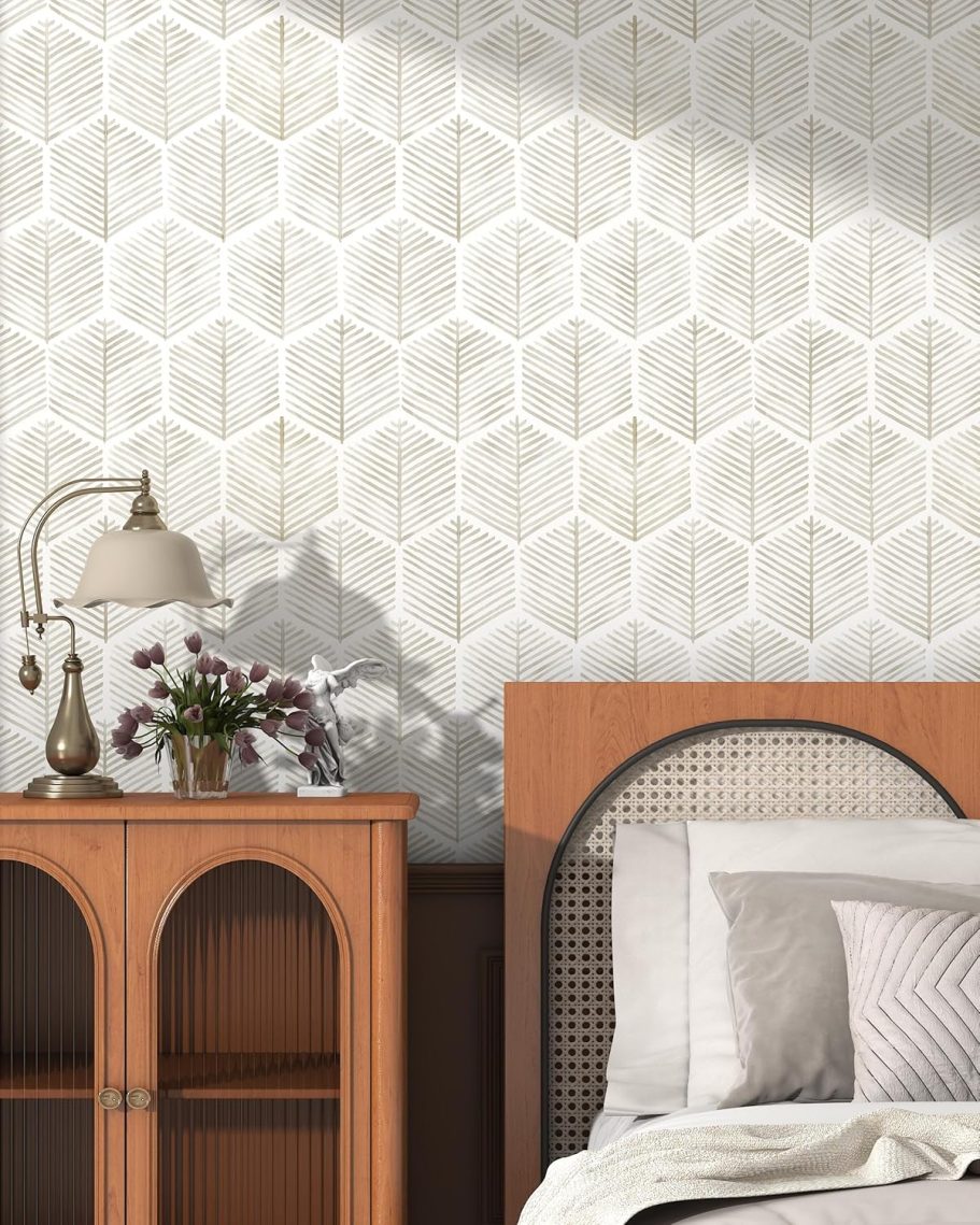 Modern Peel and Stick Wallpaper 17.3''×78.8'' Self Adhesive Wallpaper Boho Contact Paper Beige and White Geometric Wall Paper Removable Decorative Wallpapers for Bedroom Bathroom Cabinets Decor Vinyl - Image 4