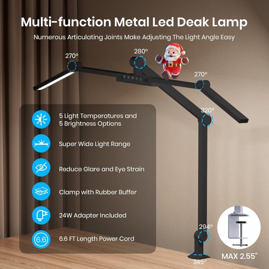 Ultra Bright Architect Desk Lamp with Clamp,Transformable LED Desks Lamp for Home Office,Tall Overhead Led Desk Light[41" Long Dimmable Light Bar],24W Auto Dimmable Desks Lights for Drawing Hobby Use - Image 2
