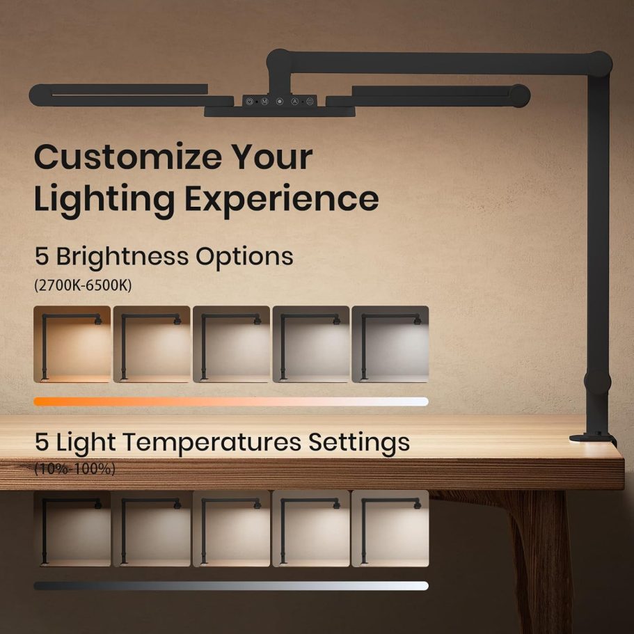 Ultra Bright Architect Desk Lamp with Clamp,Transformable LED Desks Lamp for Home Office,Tall Overhead Led Desk Light[41" Long Dimmable Light Bar],24W Auto Dimmable Desks Lights for Drawing Hobby Use - Image 4