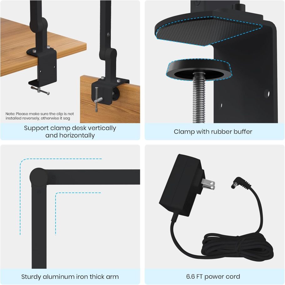 Ultra Bright Architect Desk Lamp with Clamp,Transformable LED Desks Lamp for Home Office,Tall Overhead Led Desk Light[41" Long Dimmable Light Bar],24W Auto Dimmable Desks Lights for Drawing Hobby Use - Image 7
