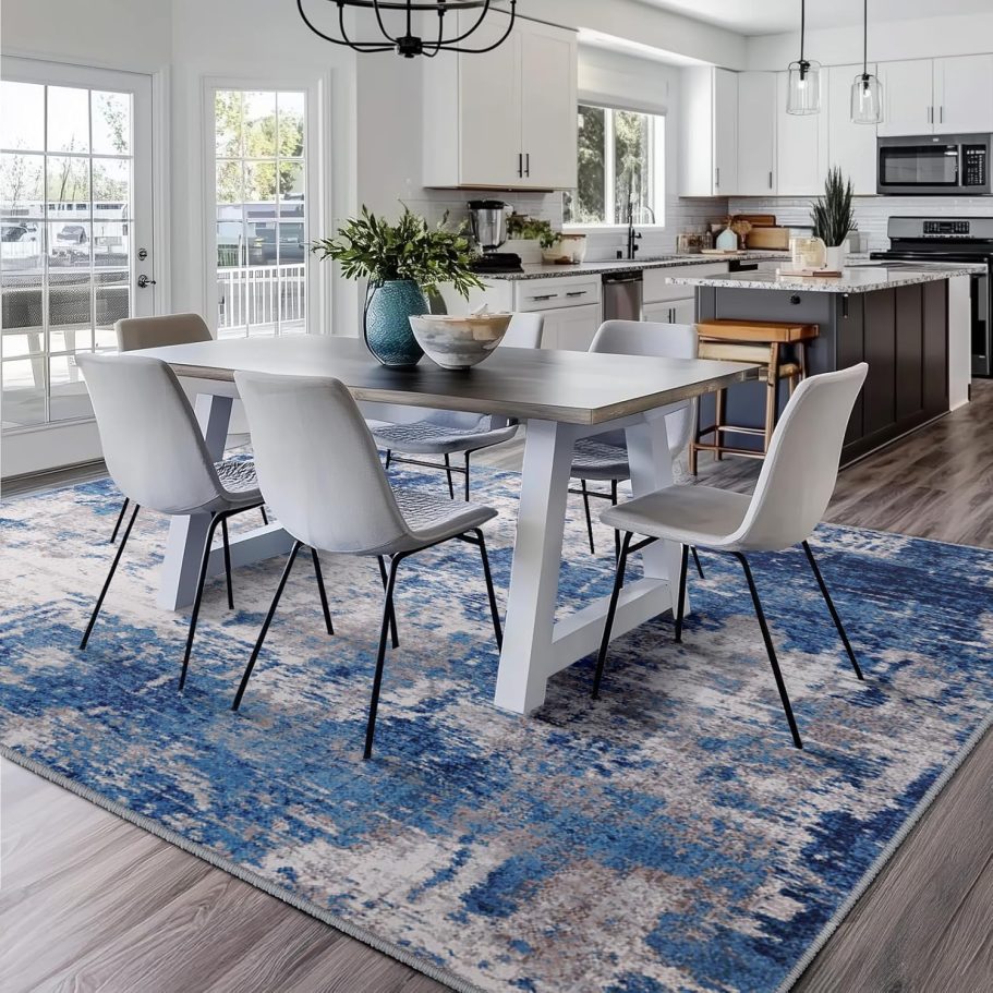 Washable Area Rugs 5'x7' Non-Slip Modern Abstract Soft for Living Room Entryway Bedroom, Print Pattern, Blue Grey Navy Gray - Image 4