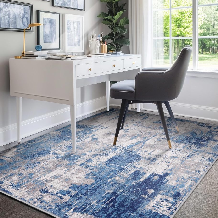 Washable Area Rugs 5'x7' Non-Slip Modern Abstract Soft for Living Room Entryway Bedroom, Print Pattern, Blue Grey Navy Gray - Image 6