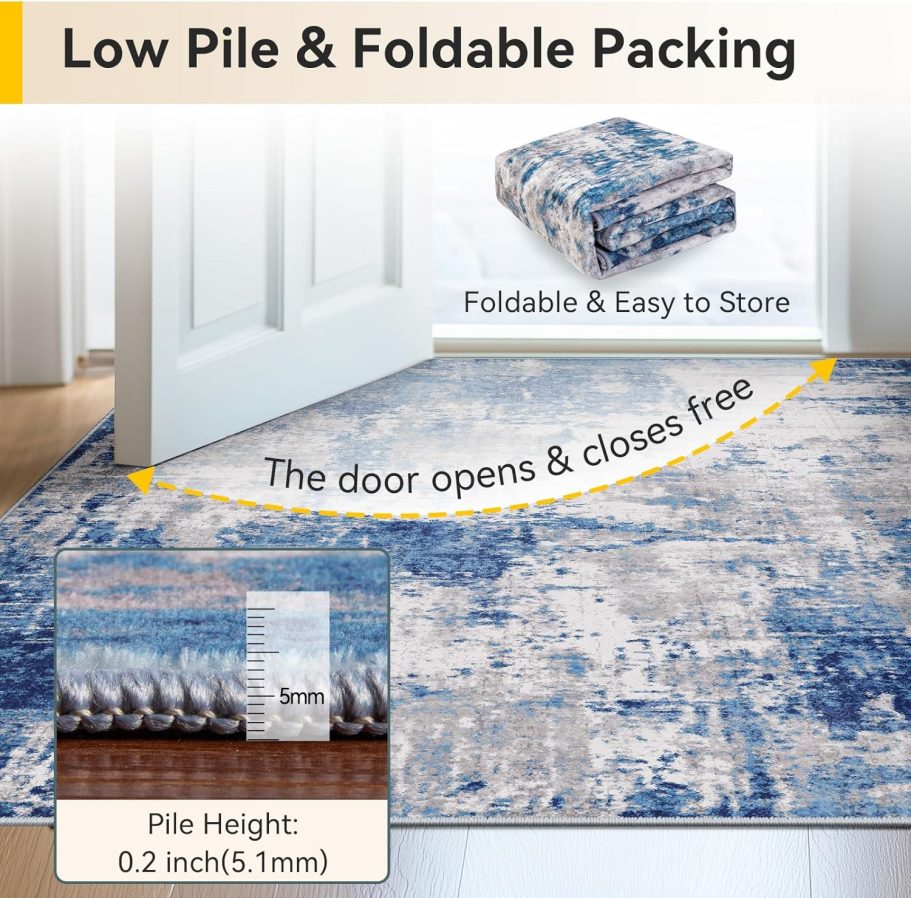 Washable Area Rugs 5'x7' Non-Slip Modern Abstract Soft for Living Room Entryway Bedroom, Print Pattern, Blue Grey Navy Gray - Image 8